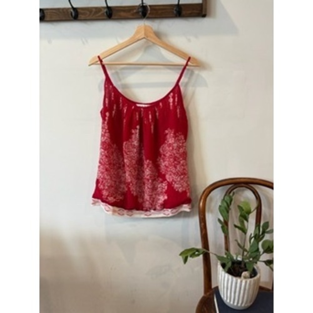 Vintage Cabi Red White Medallion Print Cami Tank